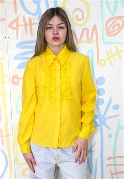 Shirt Vintage 1970s Yellow Frilly Ruffle Size 10