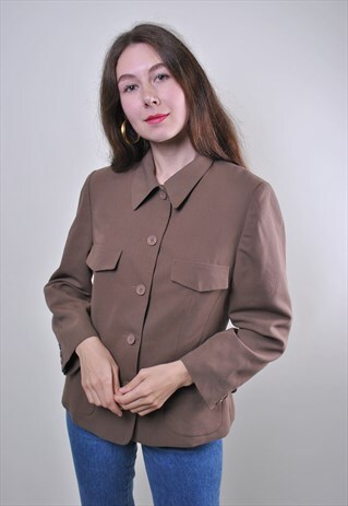 VINTAGE BROWN MINIMALIST UTILITY WOMAN MILITARY BLAZER