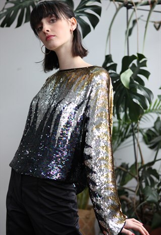 VINTAGE 80'S SEQUINS PARTY GLITTER BLOUSE