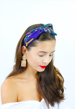BLUE YELLOW TOP KNOT BOW ALICE BAND