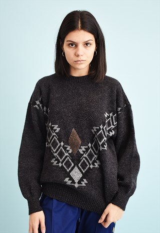 90'S RETRO JAZZY WOOL OVERSIZED DADS KNIT JUMPER