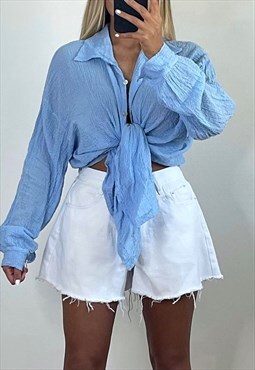 Y2K Oversized Cheesecloth Shirt in Blue