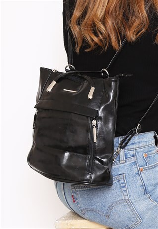 VINTAGE 90S BLACK BUCKET RUCKSACK BACKPACK
