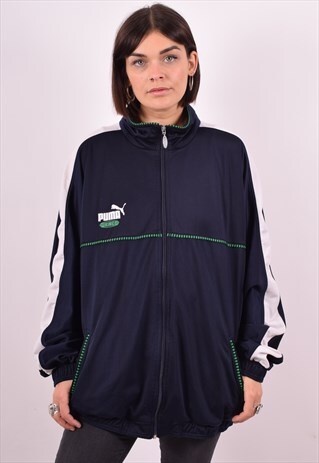 PUMA WOMENS VINTAGE TRACKSUIT TOP JACKET XXL BLUE 90S