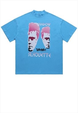 Retro punk t-shirt vintage poster tee 90s raver top in blue