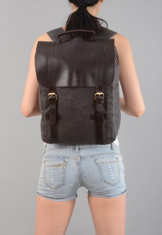 WAXED CANVAS AND LEATHER BACKPACK