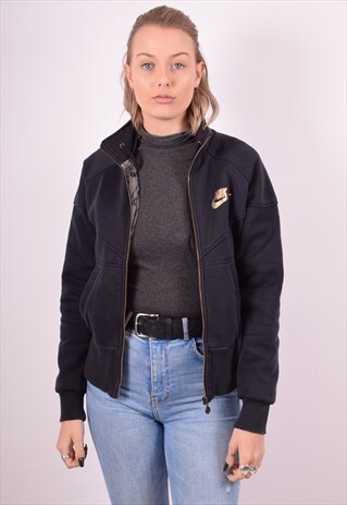 NIKE WOMENS VINTAGE TRACKSUIT TOP JACKET MEDIUM BLACK 90S