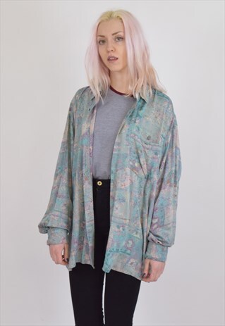VINTAGE 90S BLUE GREEN PATTERNED SHIRT