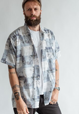 VINTAGE 80S SHIRT IN BLUE SQUARE PATTERN