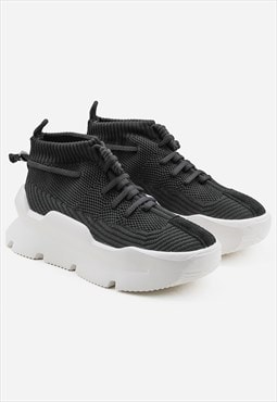 Platform sneakers chunky sole trainers raver shoes black 