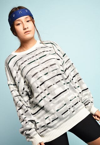VINTAGE 90'S RETRO ABSTRACT PATTERN KNIT OVERSIZED JUMPER