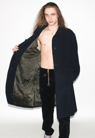 Vintage 90s classic warm mac trench coat in navy blue