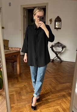 Vintage Black Half Sleeve Blouse
