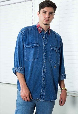 VINTAGE TOMMY HILFIGER DENIM SHIRT LOGO 90S M 21.3