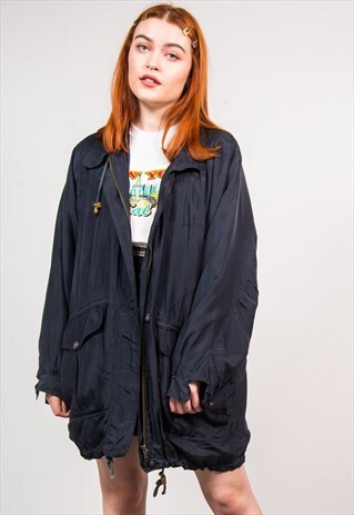 VINTAGE 90'S BLACK OVERSIZED HOODLESS PARKA ANORAK JACKET