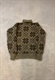VINTAGE KNITTED JUMPER ABSTRACT PATTERNED ROLLNECK SWEATER