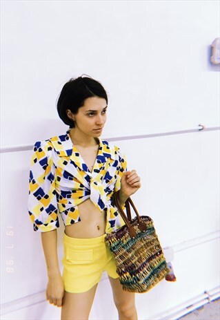 70'S RETRO ABSTRACT PRINT BALLOON SLEEVE PARIS CHIC BLOUSE