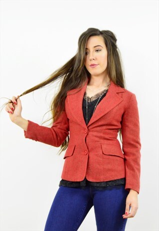 VINTAGE 90S TERRACOTTA WOOL FITTED BLAZER PETITE SIZE