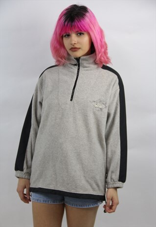 VINTAGE 90'S GREY STRIPED FLEECE JUMPER