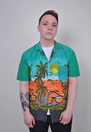 80S HOLIDAY HAWAII SHIRT, VINTAGE SUMMER BEACH BUTTON DOWN