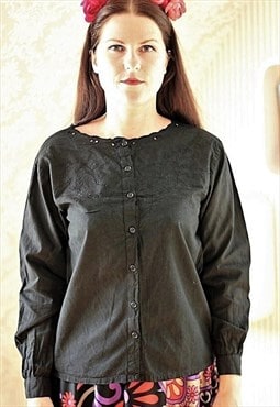 Black vintage blouse with embroideries