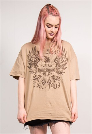VINTAGE 90'S BEIGE HARLEY DAVIDSON USA T-SHIRT