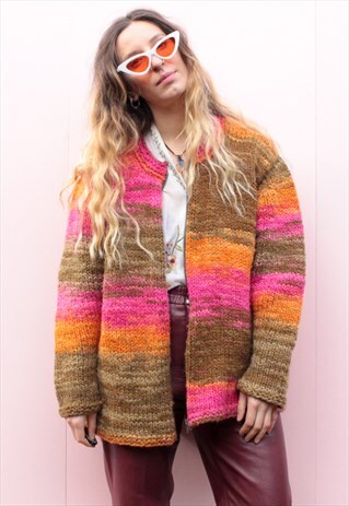 VINTAGE HIPPIE KNITTED OVERSIZED CARDIGAN JUMPER