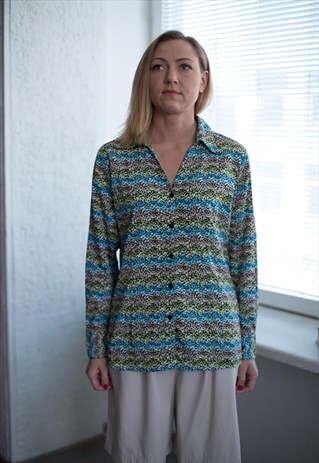 VINTAGE 70'S COLOURFUL PATTERNED BLOUSE