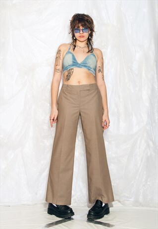 VINTAGE Y2K WIDE LEG TROUSERS IN BEIGE