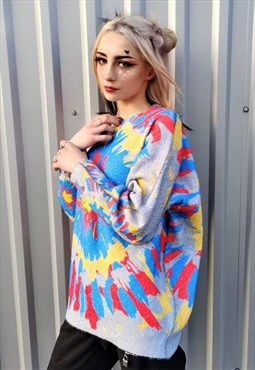 Tie-dye fluffy woolen sweater gradient soft fleece jumper 