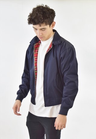 VINTAGE 90S NAVY BLUE HARRINGTON BOMBER JACKET
