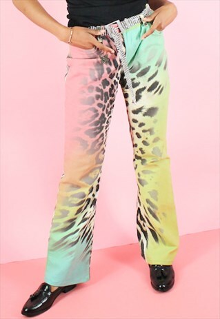 RARE CAVALLI FLARES JEANS DESIGNER IN RAINBOW COLOURS