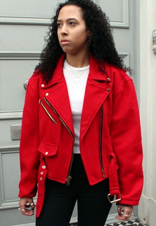 PHOENIX RED WOOL BIKER JACKET