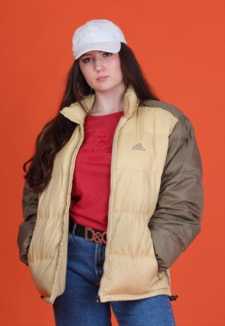 KHAKI GREEN/GOLD ADIDAS ZIP UP PUFFA COAT