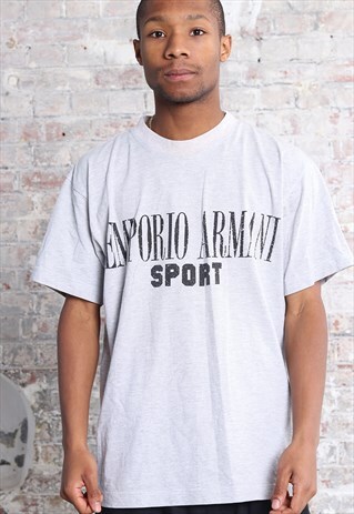VINTAGE EMPORIO ARMANI SPORT BIG LOGO T-SHIRT GREY