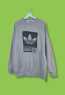 Vintage Adidas Sweatshirt With zip on side in Grey L