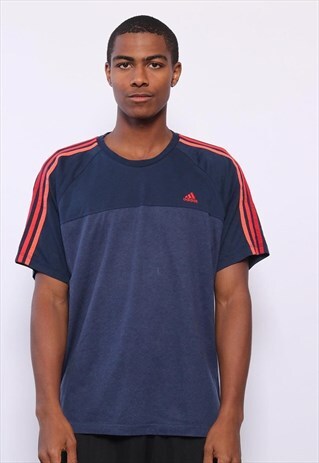 VINTAGE ADIDAS CHEST LOGO T-SHIRT NAVY BLUE
