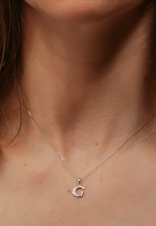 SOLID WHITE GOLD DIAMOND "G" INITIAL PENDANT NECKLACE
