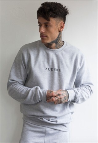 GREY PRINTED BRANDED SWEATER