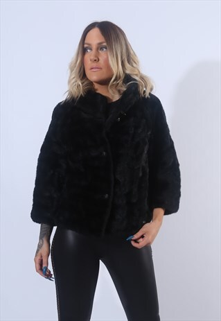 FAUX FUR COAT JACKET SHORT VINTAGE UK 10 (EJAG)