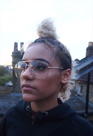 ROSE GOLD CLEAR LENS GLASSES 70S STYLE OVERSIZE