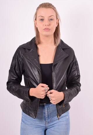 WOMENS VINTAGE LEATHER JACKET SMALL BLACK 90S