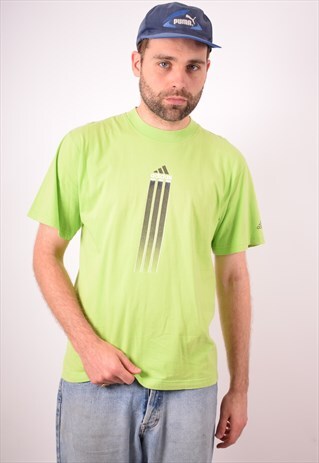 ADIDAS MENS VINTAGE T-SHIRT TOP MEDIUM GREEN 90S