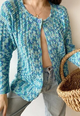 VINTAGE 80S CROCHET KNIT PARISIAN JUMPER SWEATER CARDIGAN