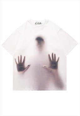 Ghost print t-shirt creepy tee grunge Gothic top in white