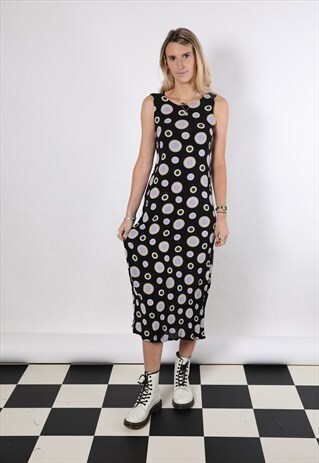 VINTAGE 90S CIRCLE PRINT MIDI CASUAL DRESS