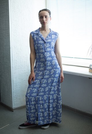VINTAGE 90'S PASTEL PURPLE FLOWER PRINT SLEEVELESS DRESS