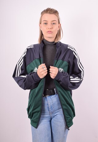 ADIDAS WOMENS VINTAGE TRACKSUIT TOP JACKET XL GREEN 90S