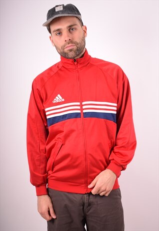 ADIDAS MENS VINTAGE TRACKSUIT TOP JACKET LARGE RED 90S