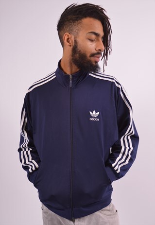 ADIDAS MENS VINTAGE TRACKSUIT TOP JACKET LARGE NAVY BLUE 90S